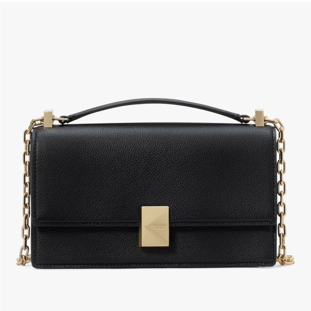 kate spade new york Deco Mini Leather Flap Chain Crossbody | luxury black clutch - Picture 2 of 8
